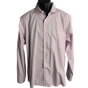 Joseph Abboud Button Up Long Sleeve Shirt L Lilac Stripe Chest Pocket Non Iron